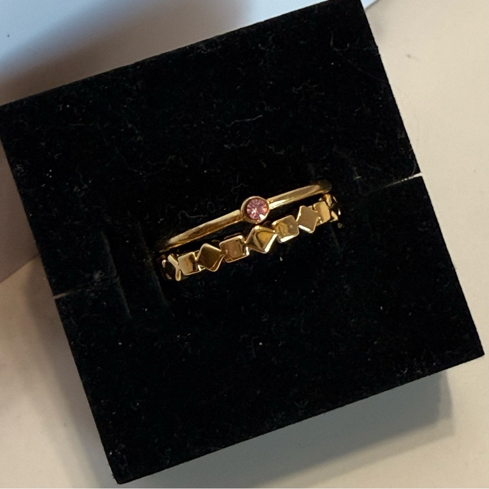 Stackable Gold and Pink Stone Ring Set